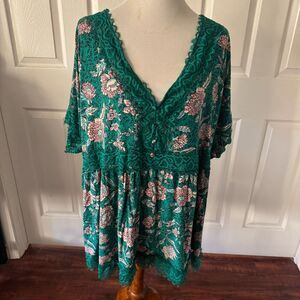 Torrid Super Soft Knit Sz 5/5X Green Lace Floral Flowers Boho Cottagecore